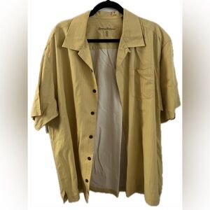 TOMMY BAHAMA Butter Yellow Button Down Silk Top, Size XL